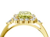 Yellow gold Fancy Yellow Emerald Cut Diamond Halo Ring with Pear Side Stones and Prong Setting_54