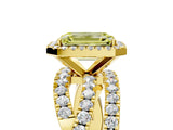 Yellow gold Fancy Yellow Emerald Cut Diamond Halo Ring with Round Split Shank and Prong Setting_41