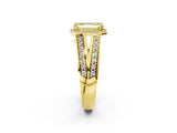 Yellow gold Fancy Yellow Emerald Cut Diamond Halo Ring with Split Shank Pavé Band and Four-Prong Setting_2