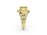 Yellow gold Fancy Yellow Emerald Cut Diamond Halo Ring with Split Shank and Bezel Accents and Four-Prong Setting_2