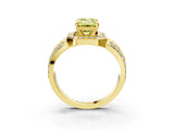Yellow gold Fancy Yellow Emerald Cut Diamond Halo Ring with Split Shank and Bezel Accents and Four-Prong Setting_3
