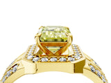 Yellow gold Fancy Yellow Emerald Cut Diamond Halo Ring with Split Shank and Bezel Accents and Four-Prong Setting_4