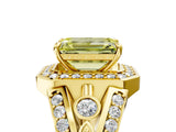 Yellow gold Fancy Yellow Emerald Cut Diamond Halo Ring with Split Shank and Bezel Accents and Four-Prong Setting_5
