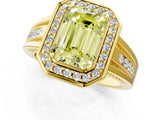 Yellow gold Fancy Yellow Emerald Cut Diamond Halo Ring with Split Shank and Bezel Accents and Prong Setting_1