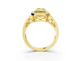 Yellow gold Fancy Yellow Emerald Cut Diamond Halo Ring with Split Shank and Bezel Accents and Prong Setting_3