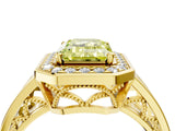 Yellow gold Fancy Yellow Emerald Cut Diamond Halo Ring with Split Shank and Bezel Accents and Prong Setting_4