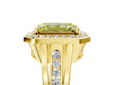 Yellow gold Fancy Yellow Emerald Cut Diamond Halo Ring with Split Shank and Bezel Accents and Prong Setting_5
