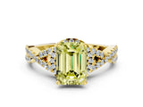 Yellow gold Fancy Yellow Emerald Cut Diamond  Halo Twist Band Solitaire Prong Setting Ring_48