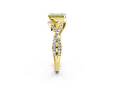 Yellow gold Fancy Yellow Emerald Cut Diamond  Halo Twist Band Solitaire Prong Setting Ring_50