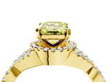 Yellow gold Fancy Yellow Emerald Cut Diamond  Halo Twist Band Solitaire Prong Setting Ring_52