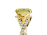 Yellow gold Fancy Yellow Emerald Cut Diamond  Halo Twist Band Solitaire Prong Setting Ring_53