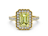 Yellow gold Fancy Yellow Emerald  Cut Diamond Milgrain Floral Halo Engagement Ring with Pavé Band_15