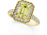 Yellow gold Fancy Yellow Emerald  Cut Diamond Milgrain Floral Halo Engagement Ring with Pavé Band_16