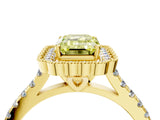 Yellow gold Fancy Yellow Emerald  Cut Diamond Milgrain Floral Halo Engagement Ring with Pavé Band_19