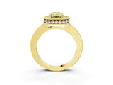 Yellow gold Fancy Yellow Emerald Cut Diamond Milgrain Halo Engagement Ring with Round Pavé Band and Prong Setting_15