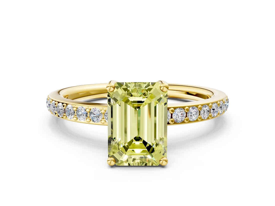 Yellow gold Fancy Yellow Emerald  Cut Diamond Pavé Band Ring with Four-Prong Setting_22
