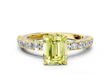 Yellow gold Fancy Yellow Emerald Cut Diamond Pavé Band Solitaire Ring with Prong Setting_44
