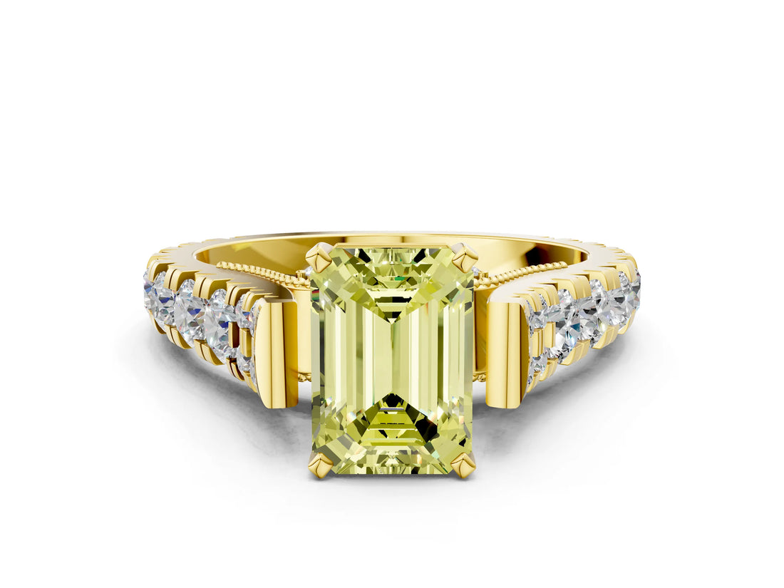 Yellow gold Fancy Yellow Emerald  Cut Diamond Pavé Band Solitaire with Four-Prong Setting_15