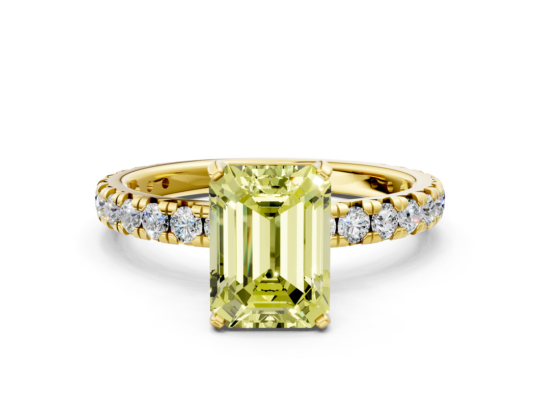 Yellow gold Fancy Yellow Emerald  Cut Diamond Pavé Band with Four-Prong Setting_34