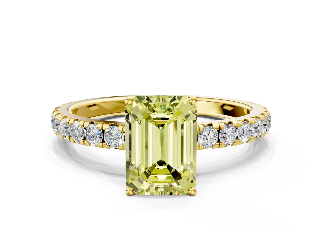 Yellow gold Fancy Yellow Emerald Cut Diamond Pavé Solitaire Engagement Ring with Four-Prong Setting_85