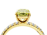 Yellow gold Fancy Yellow Emerald Cut Diamond Pavé Solitaire Ring with Round Band and Prong Setting_16