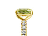 Yellow gold Fancy Yellow Emerald Cut Diamond Pavé Solitaire Ring with Round Band and Prong Setting_17