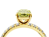 Yellow gold Fancy Yellow Emerald Cut Diamond Pavé Solitaire Ring with Round Band and Prong Setting_28