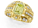 Yellow gold Fancy Yellow Emerald Cut Diamond Pave Art Deco Split Shank Ring with Four-Prong Setting_1