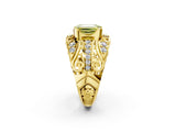 Yellow gold Fancy Yellow Emerald Cut Diamond Pave Art Deco Split Shank Ring with Four-Prong Setting_2