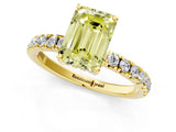 Yellow gold Fancy Yellow Emerald Cut Diamond Pave Band Solitaire Ring with Four-Prong Setting_59