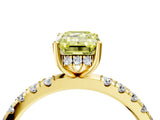 Yellow gold Fancy Yellow Emerald Cut Diamond Pave Band Solitaire Ring with Four-Prong Setting_62