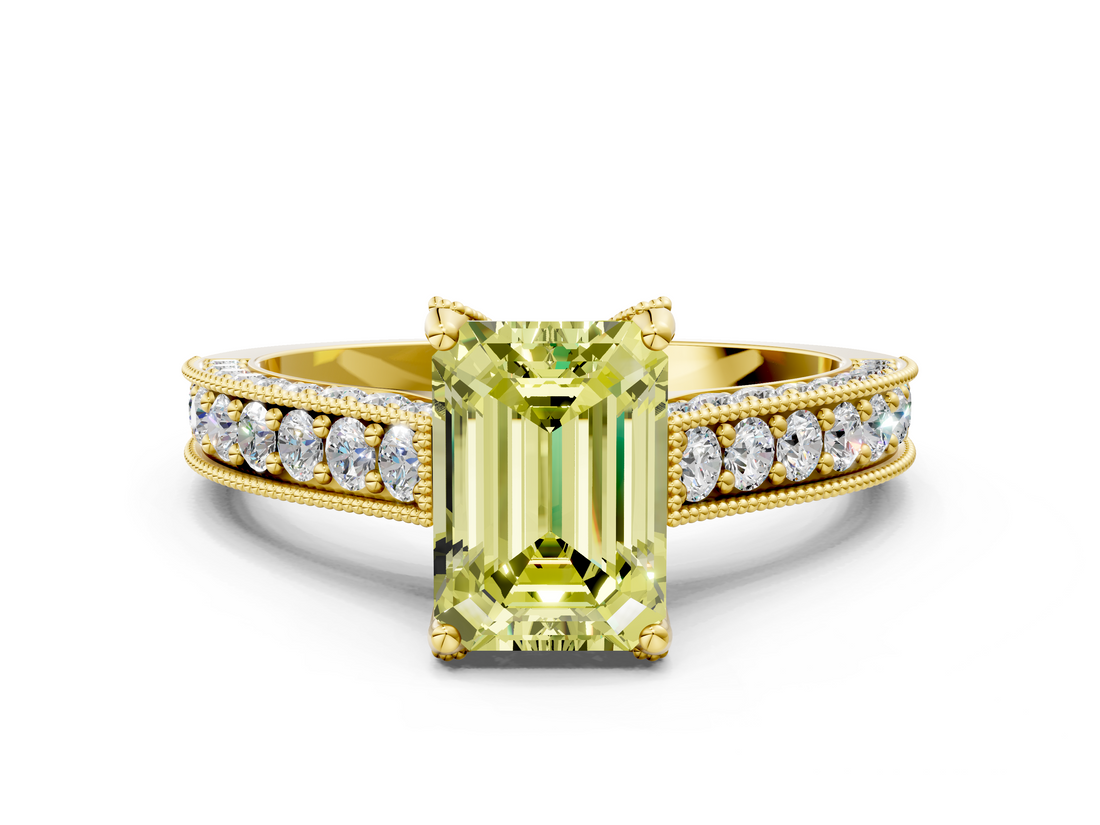 Yellow gold Fancy Yellow Emerald  Cut Diamond Pave Band with Four-Prong Setting_20