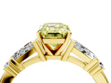 Yellow gold Fancy Yellow Emerald  Cut Diamond Ring with Baguette Side Stones, Channel Set Band, and Four-Prong Setting_28