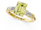 Yellow gold Fancy Yellow Emerald  Cut Diamond Ring with Baguette Side Stones, Channel Set Band, and Four-Prong Setting_4
