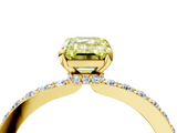 Yellow gold Fancy Yellow Emerald  Cut Diamond Ring with Pavé Band and Four-Prong Setting_83