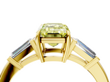 Yellow gold Fancy Yellow Emerald  Cut Diamond Ring with Tapered Baguette Side Stones in Four-Prong Setting_7