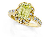 Yellow gold Fancy Yellow Emerald Cut Diamond Scalloped Halo Engagement Ring with Round Shared Prong Band_13