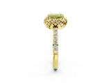 Yellow gold Fancy Yellow Emerald Cut Diamond Scalloped Halo Engagement Ring with Round Shared Prong Band_14