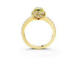 Yellow gold Fancy Yellow Emerald Cut Diamond Scalloped Halo Engagement Ring with Round Shared Prong Band_15
