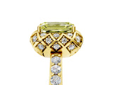 Yellow gold Fancy Yellow Emerald Cut Diamond Scalloped Halo Engagement Ring with Round Shared Prong Band_17