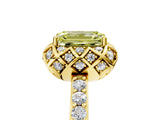 Yellow gold Fancy Yellow Emerald Cut Diamond Scalloped Halo Engagement Ring with Round Shared Prong Band_29