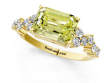 Yellow gold Fancy Yellow Emerald Cut Diamond Scattered Round Accent Ring with Prong Setting_13