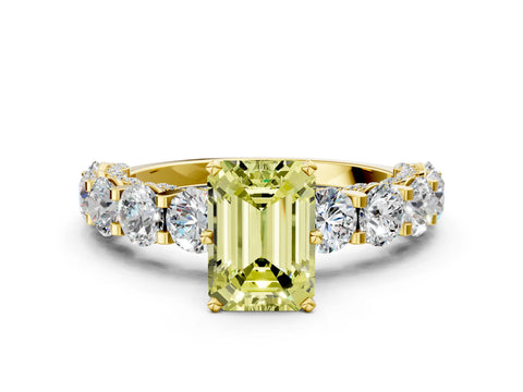 Yellow gold Fancy Yellow Emerald Cut Diamond Side Stone Engagement Ring with Four-Prong Setting_24