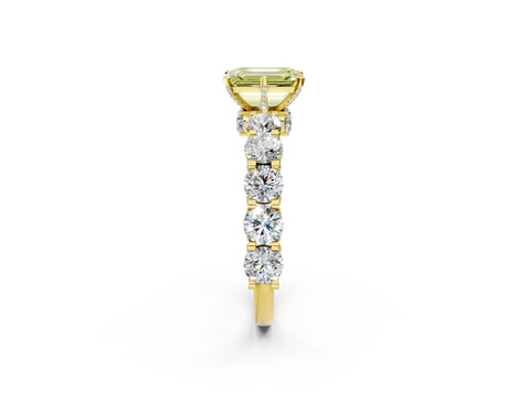 Yellow gold Fancy Yellow Emerald Cut Diamond Side Stone Engagement Ring with Four-Prong Setting_26