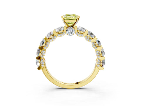 Yellow gold Fancy Yellow Emerald Cut Diamond Side Stone Engagement Ring with Four-Prong Setting_27