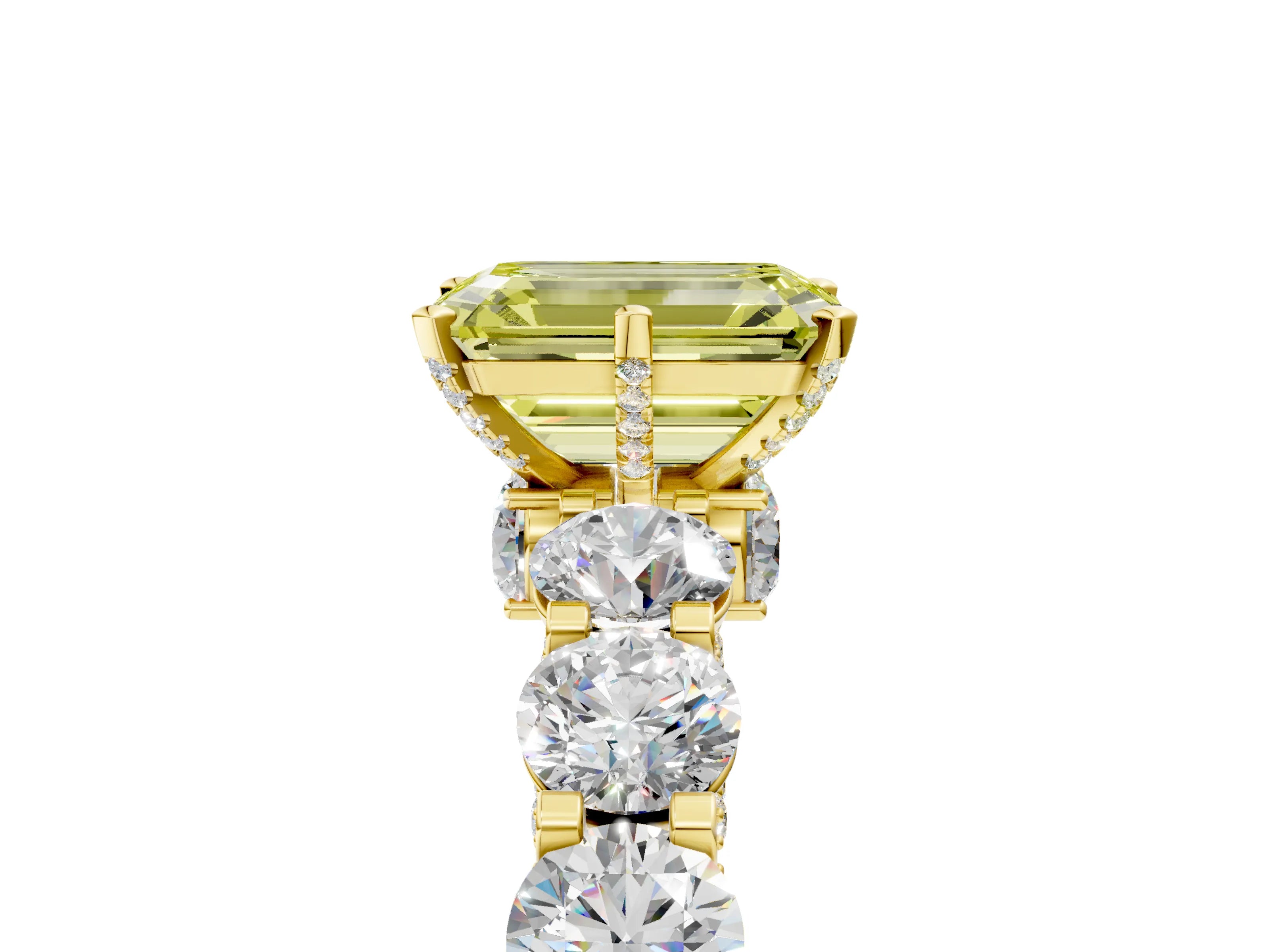 Yellow gold Fancy Yellow Emerald Cut Diamond Side Stone Engagement Ring with Four-Prong Setting_29