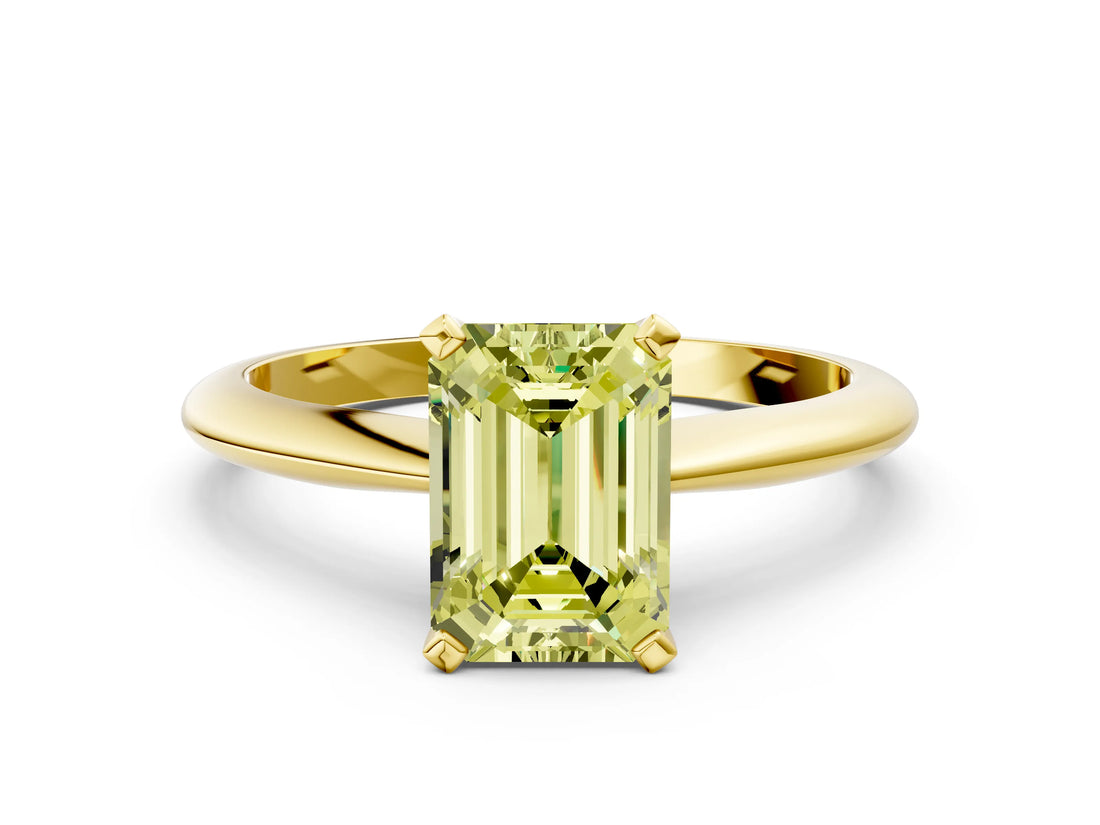 Yellow gold Fancy Yellow Emerald Cut Diamond Solitaire Engagement Ring with Classic Band and Four-Prong Setting_36