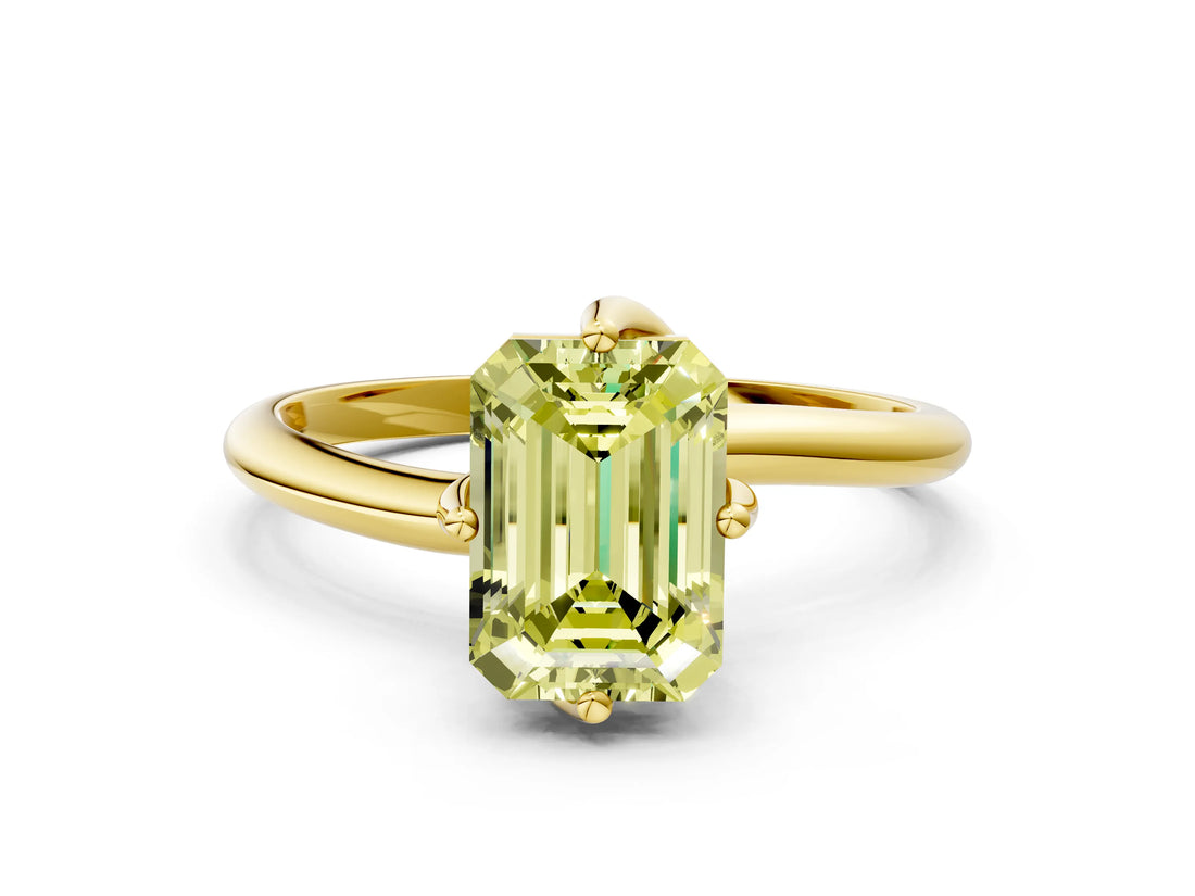 Yellow gold Fancy Yellow Emerald Cut Diamond Solitaire Engagement Ring with Four-Prong Setting and Classic Band_20