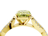 Yellow gold Fancy Yellow Emerald Cut Diamond Solitaire Engagement Ring with Twisted Pavé Band and Four-Prong Setting_48