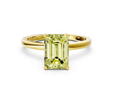Yellow gold Fancy Yellow Emerald Cut Diamond Solitaire Ring with Classic Band and Four-Prong Setting